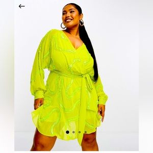 ASOS Chartreuse Sequin Party Dress (Curve)